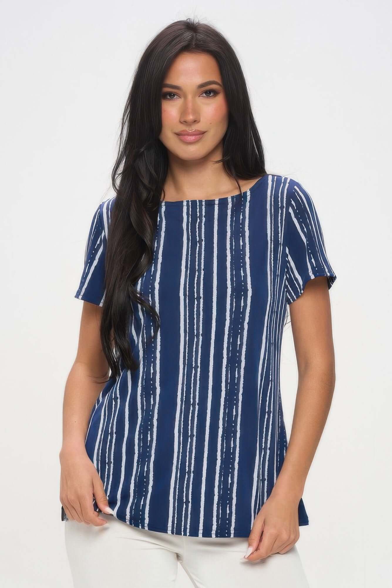 Aurevia Womens Boat Neck Short Sleeve Wrinkle Resistant Top - Smile Sparker