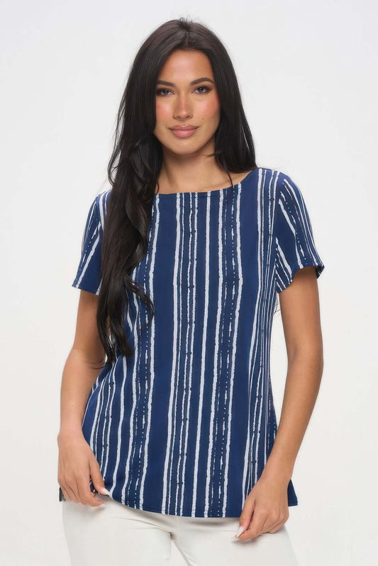 Aurevia Womens Boat Neck Short Sleeve Wrinkle Resistant Top - Smile Sparker