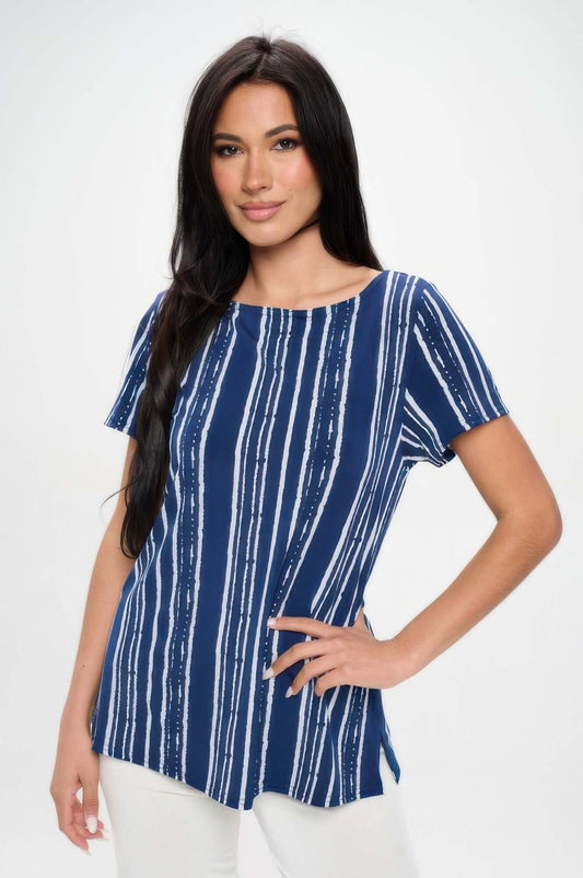 Aurevia Womens Boat Neck Short Sleeve Wrinkle Resistant Top - Smile Sparker