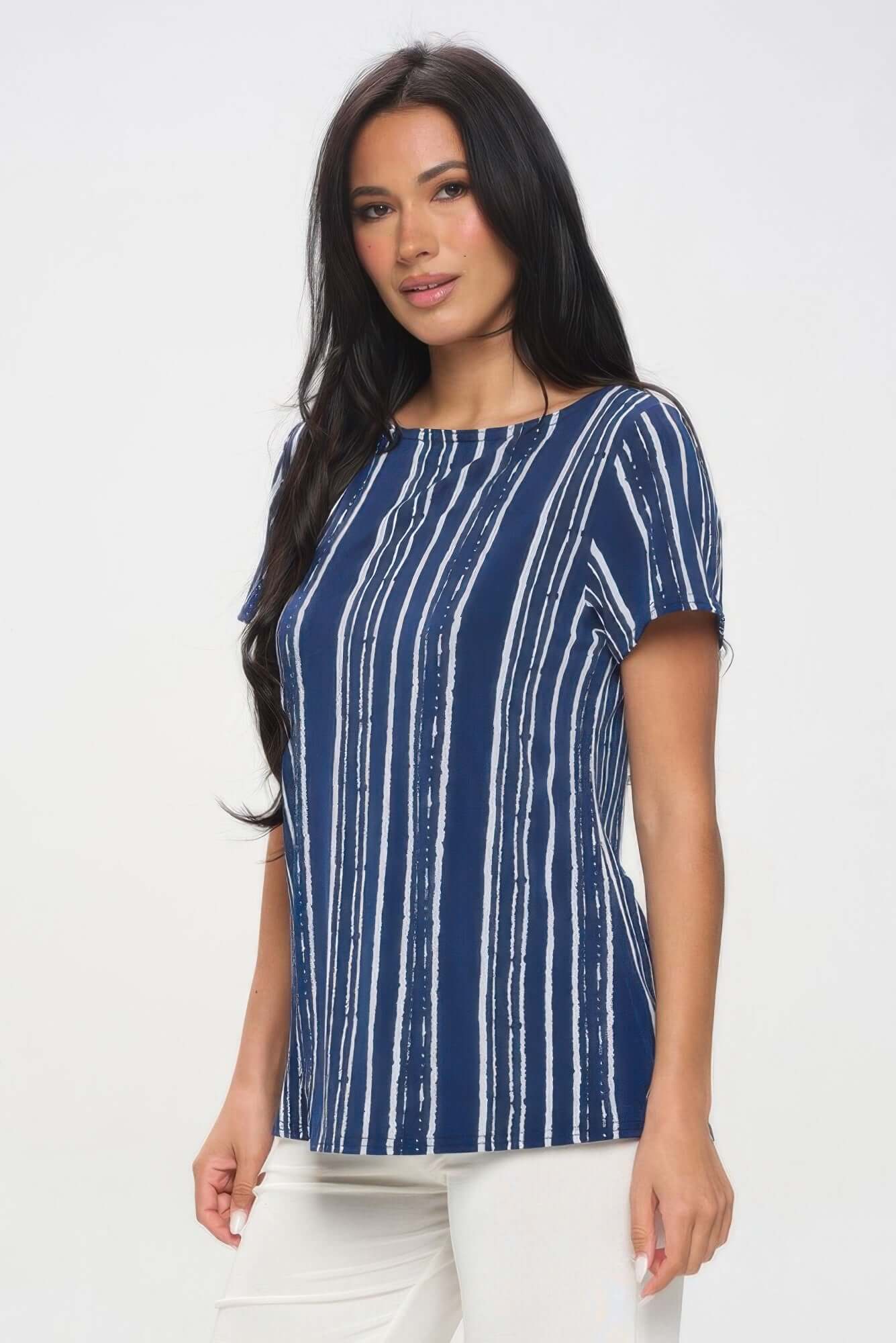 Aurevia Womens Boat Neck Short Sleeve Wrinkle Resistant Top - Smile Sparker