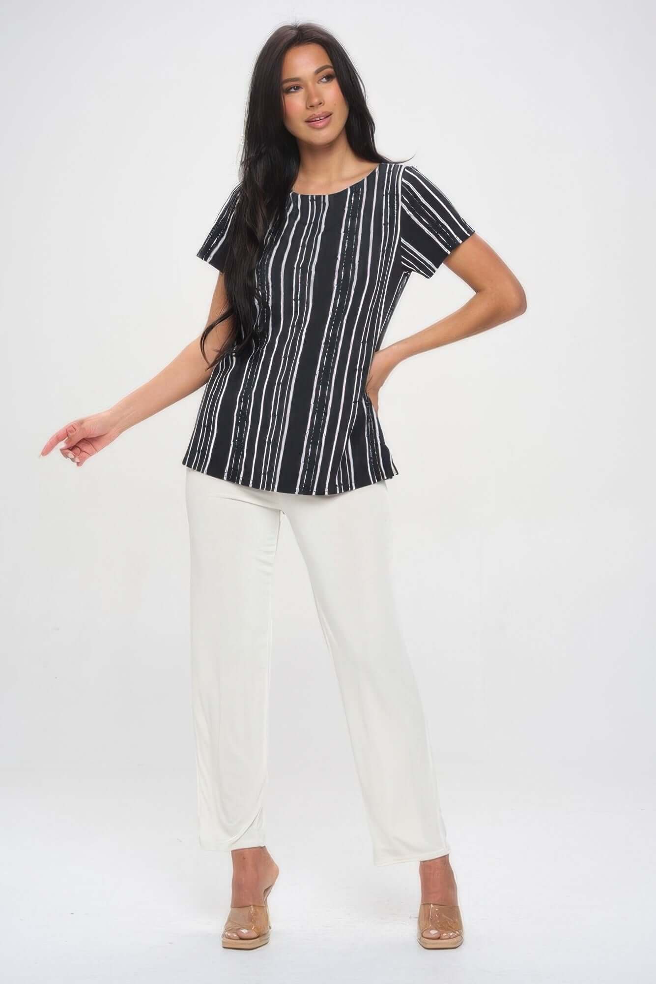 Aurevia Womens Boat Neck Short Sleeve Wrinkle Resistant Top - Smile Sparker