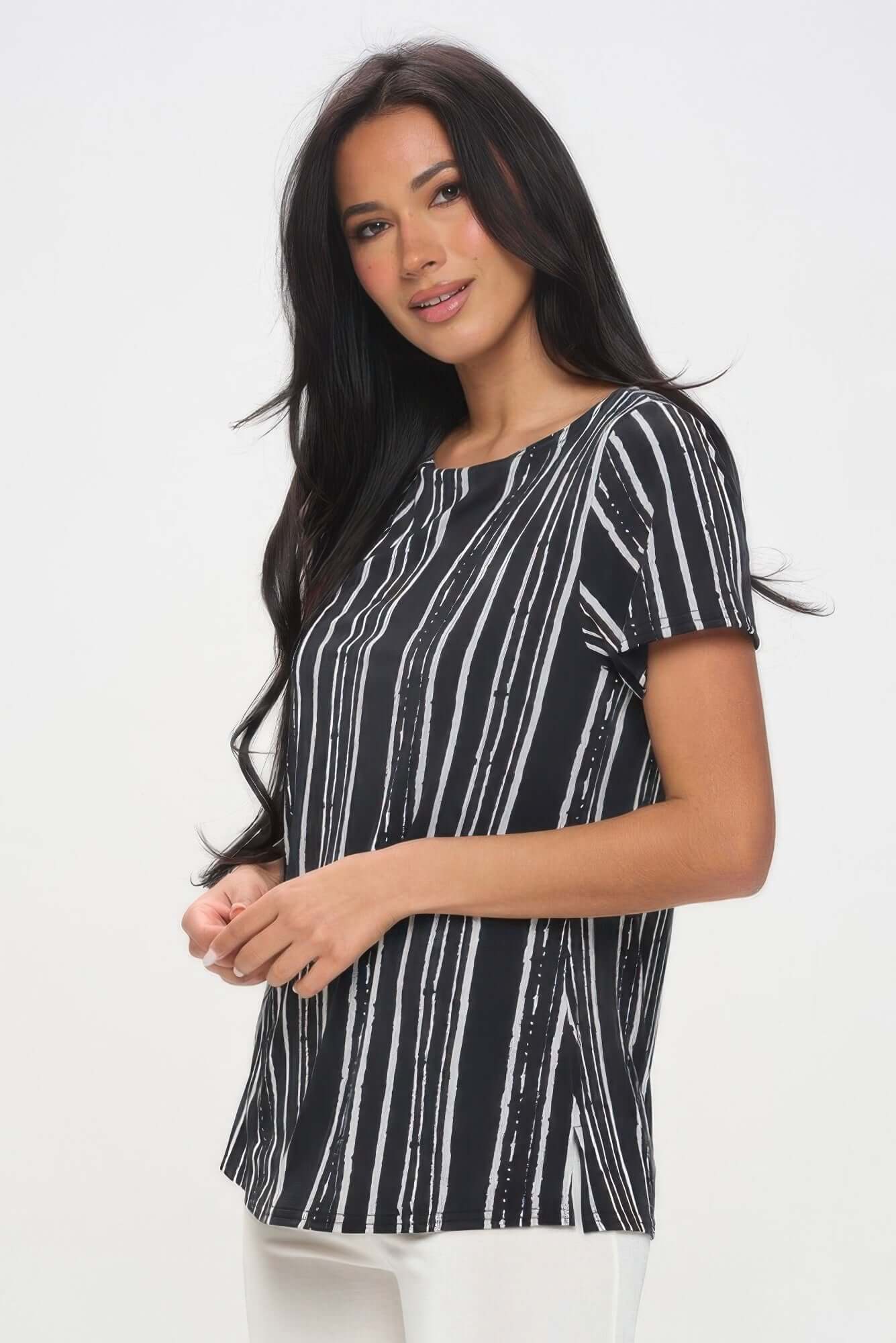 Aurevia Womens Boat Neck Short Sleeve Wrinkle Resistant Top - Smile Sparker
