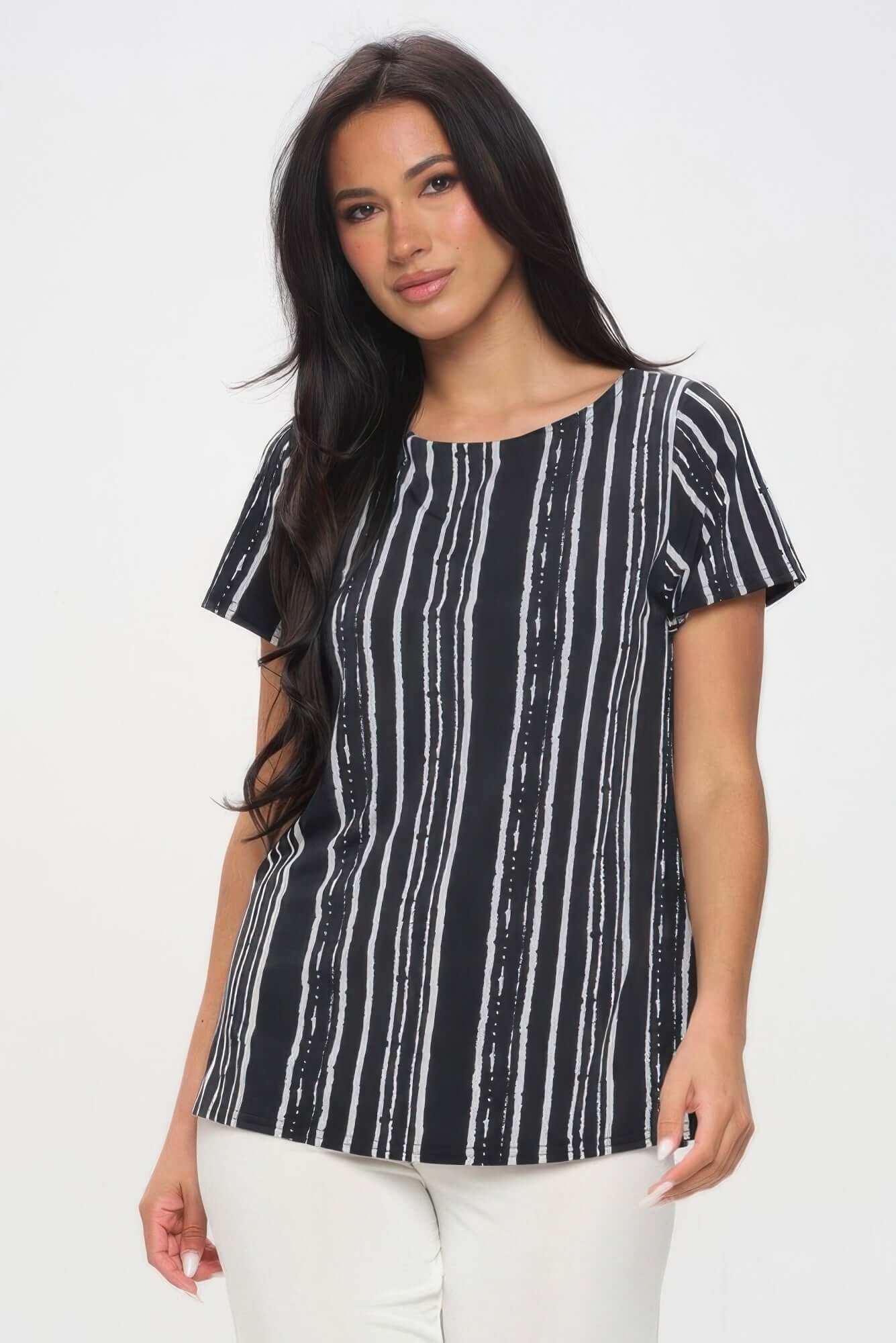 Aurevia Womens Boat Neck Short Sleeve Wrinkle Resistant Top - Smile Sparker