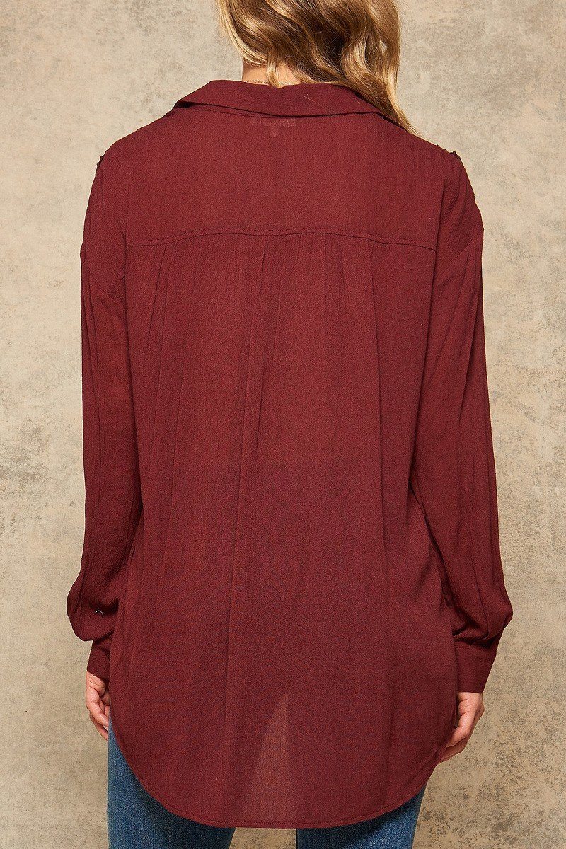 A Crinkled Woven Shirt Featuring Basic Collar Smile Sparker