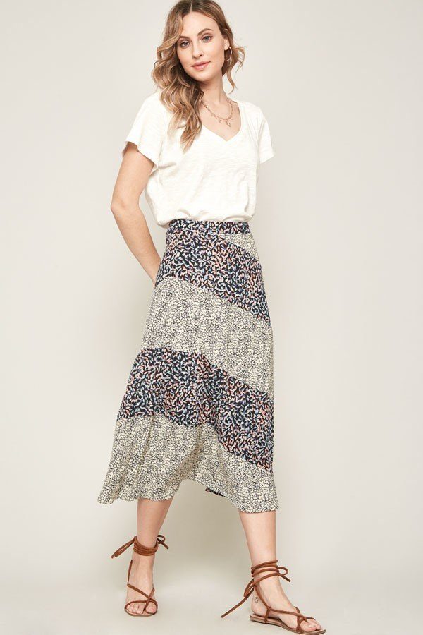 A Floral-print Woven Midi Skirt Smile Sparker
