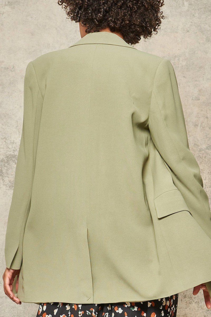 A Solid Woven Blazer Jacket - JACKETS & OUTWEAR - Green