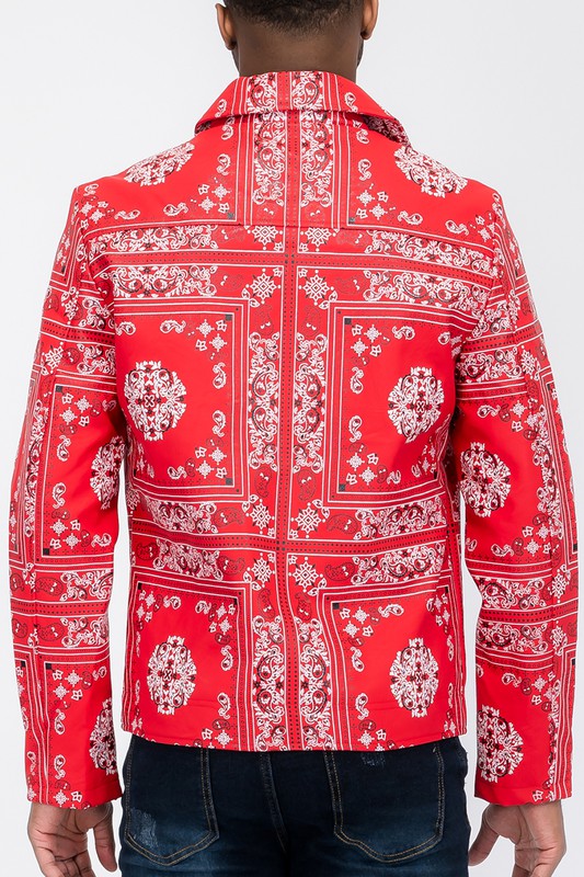 BANDANA PRINT FAUX LEATHER JACKET Smile Sparker
