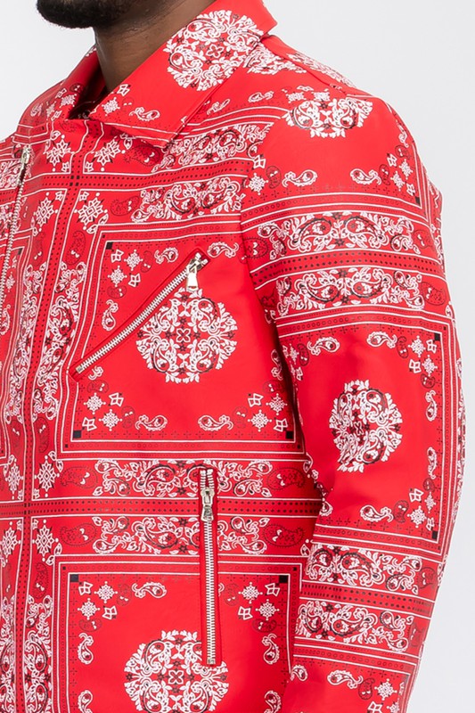 BANDANA PRINT FAUX LEATHER JACKET Smile Sparker