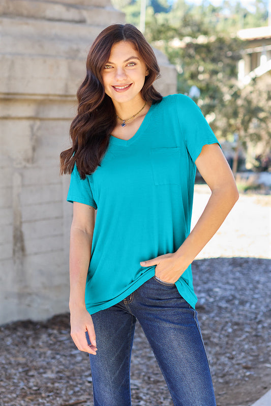 Basic Bae Full Size V-Neck Short Sleeve T-Shirt - Sky Blue / S - TOPS - Sky Blue