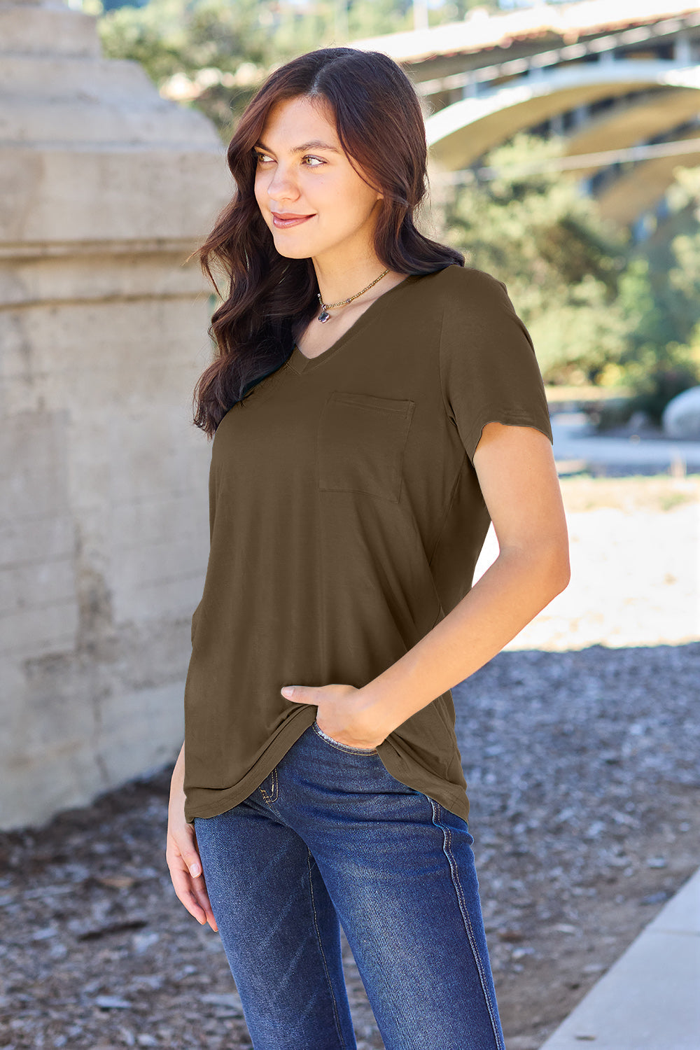 Basic Bae Full Size V-Neck Short Sleeve T-Shirt - TOPS - Sky Blue