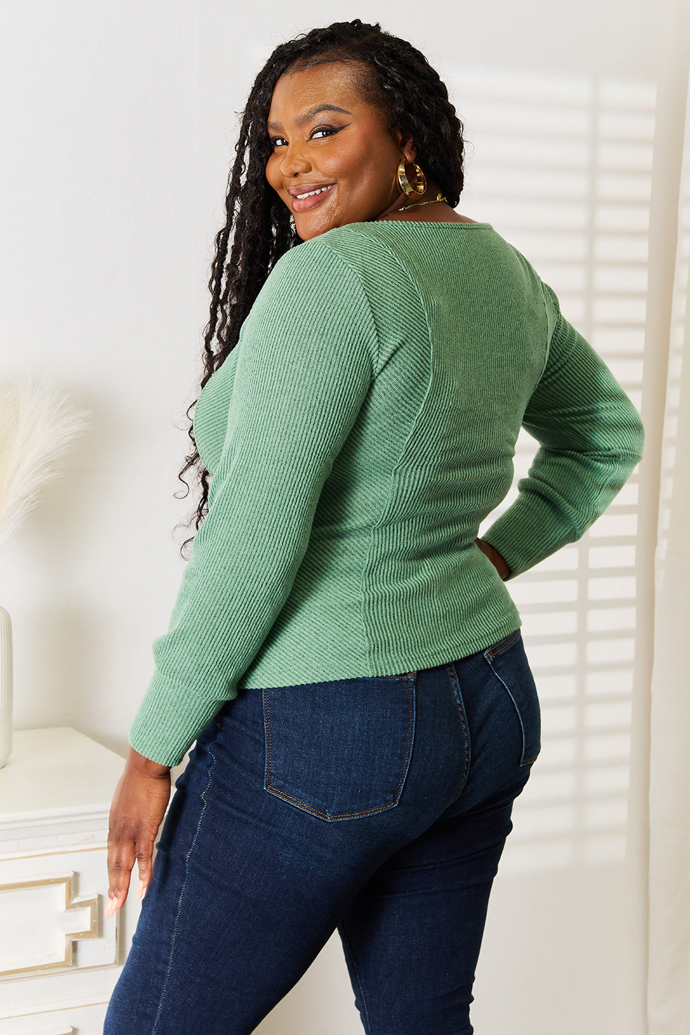 Basic Bae Scoop Neck Long Sleeve Top - TOPS - Green