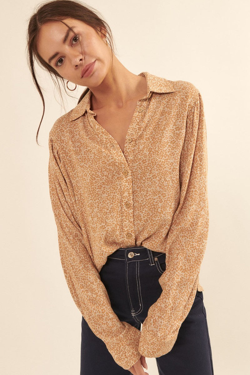 Collared Neckline Floral-print Shirt Smile Sparker