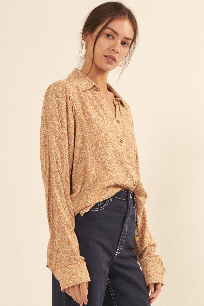 Collared Neckline Floral-print Shirt Smile Sparker