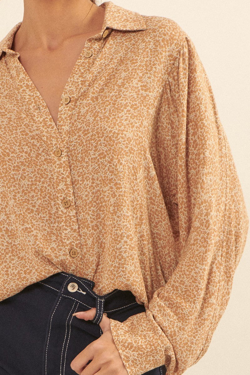 Collared Neckline Floral-print Shirt Smile Sparker