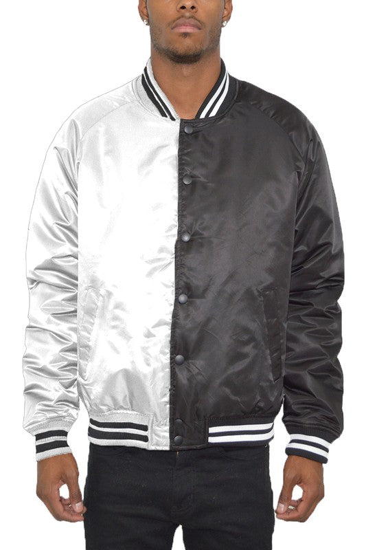 Color Block Two Tone Varsity Jacket Smile Sparker