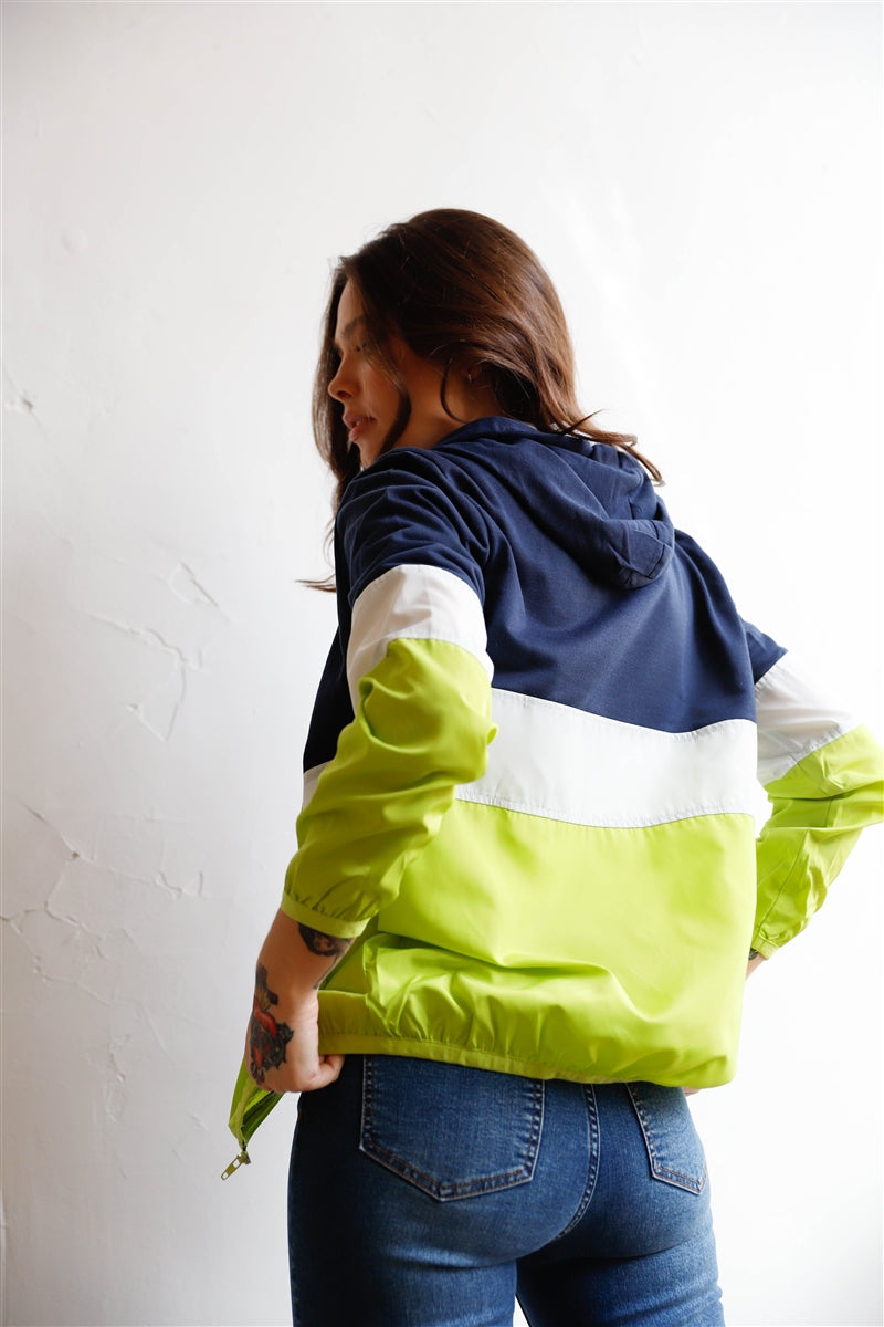 Colorblock Zip-up Hooded Wind Jacket - JACKETS & OUTWEAR - Multi