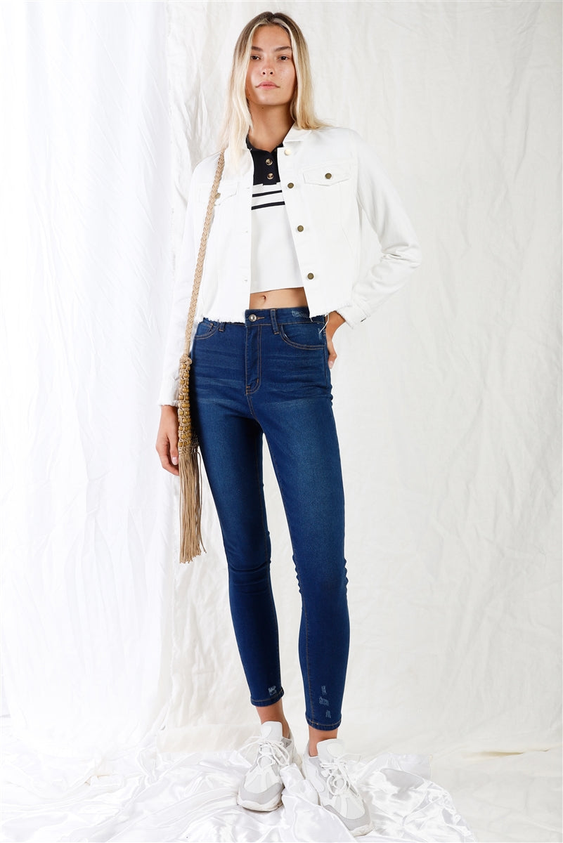 Dark Blue High-waisted With Rips Skinny Denim Jeans Smile Sparker