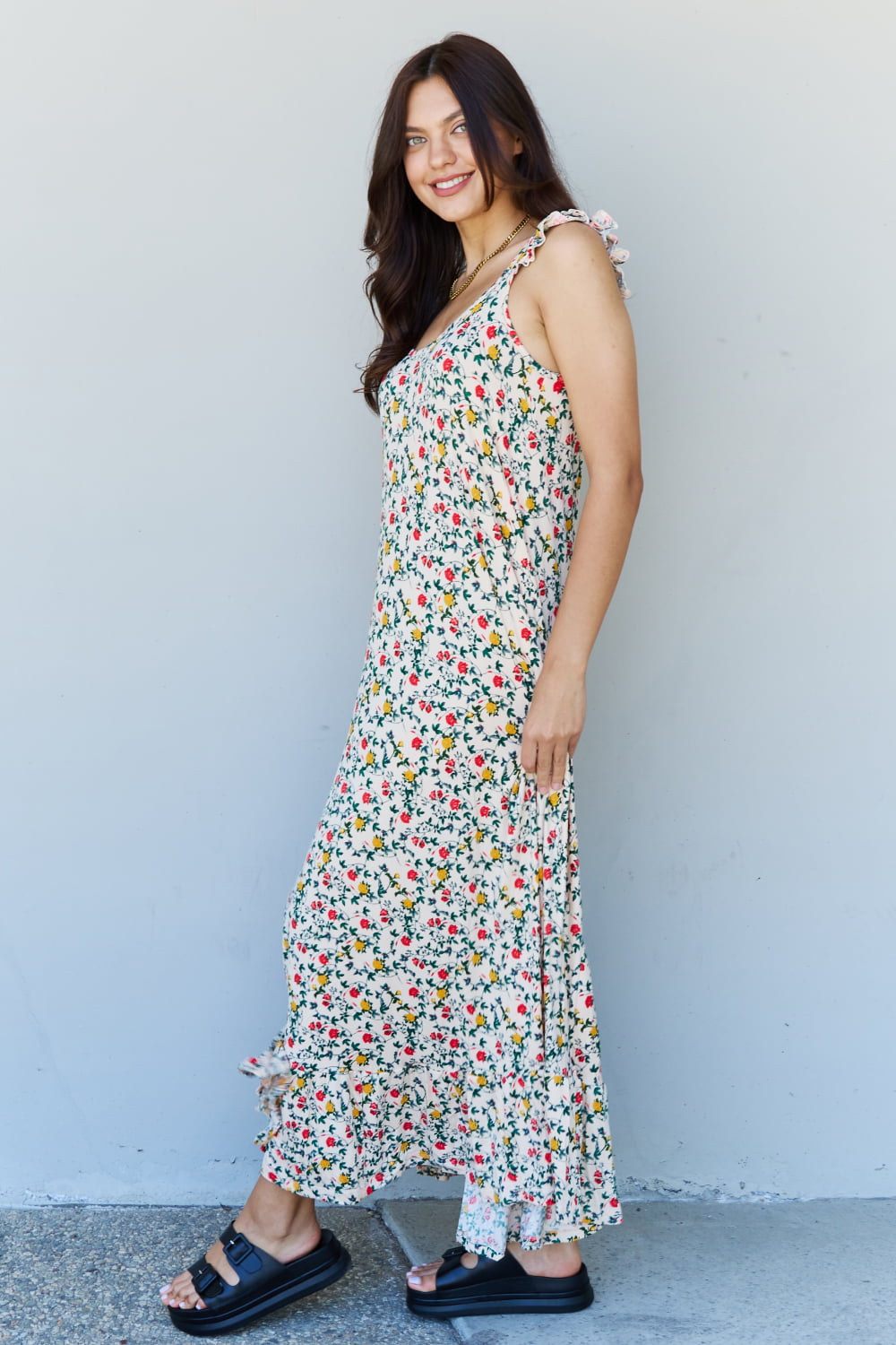 Doublju In The Garden Ruffle Floral Maxi Dress in Natural Rose - DRESSES - Floral print