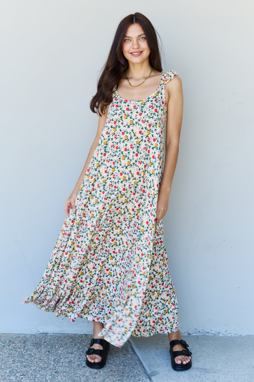 Doublju In The Garden Ruffle Floral Maxi Dress in Natural Rose - DRESSES - Floral print