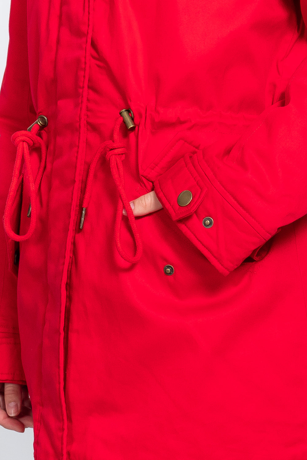 Fleece Lined Fur Hoodie Utility Jacket - JACKETS & OUTWEAR - Red