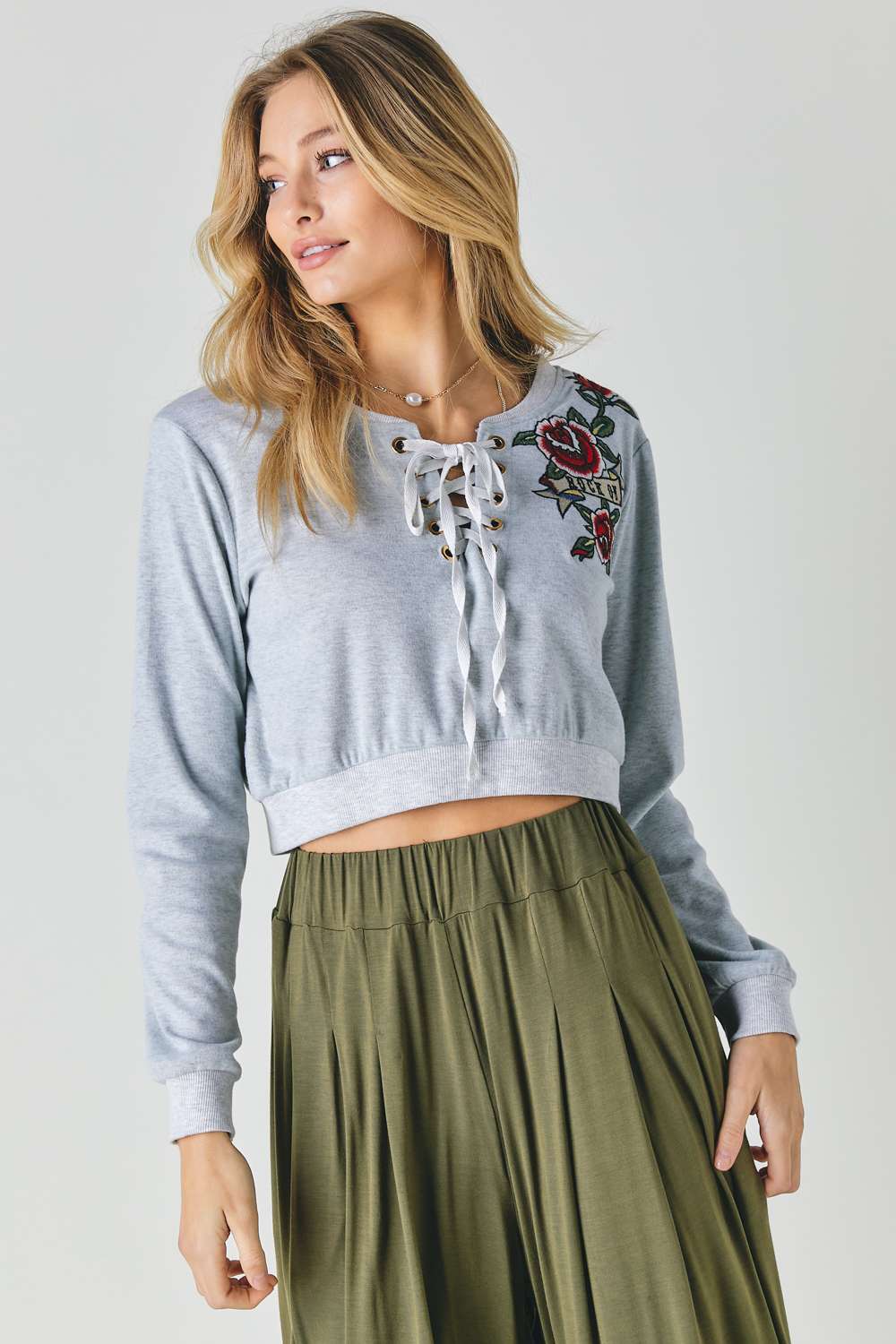 Floral Embroidered Cropped Sweatshirt Smile Sparker