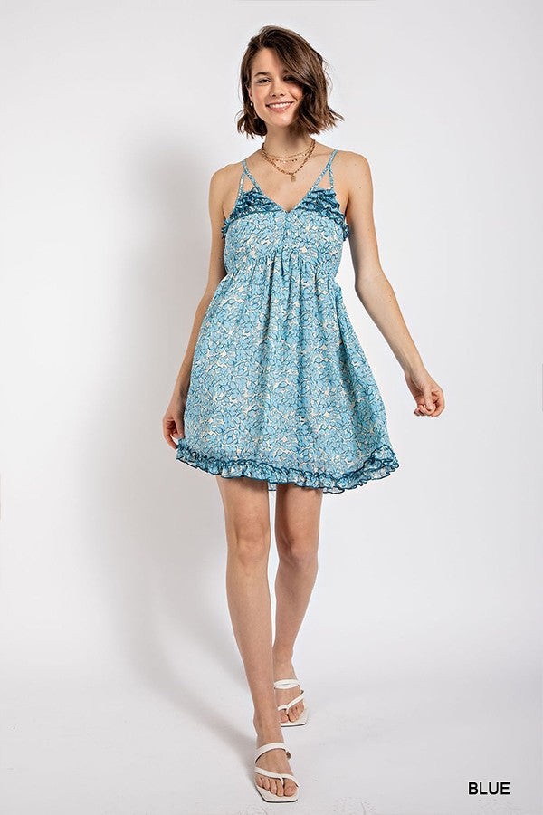 Floral print v-neck dress with skirt lining Smile Sparker