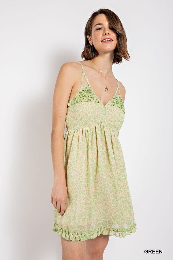 Floral print v-neck dress with skirt lining Smile Sparker