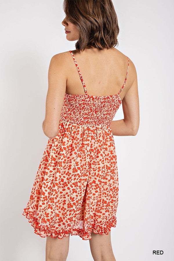 Floral print v-neck dress with skirt lining Smile Sparker