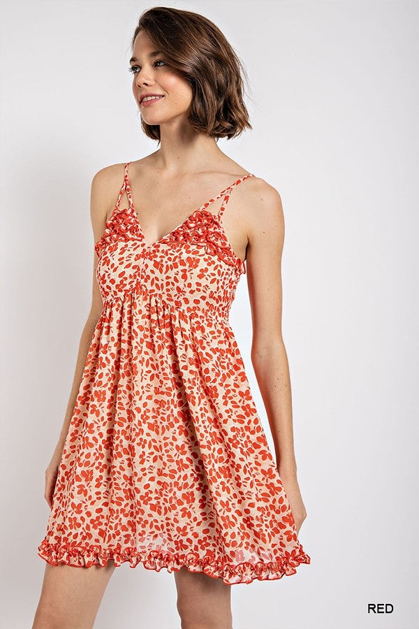 Floral print v-neck dress with skirt lining Smile Sparker