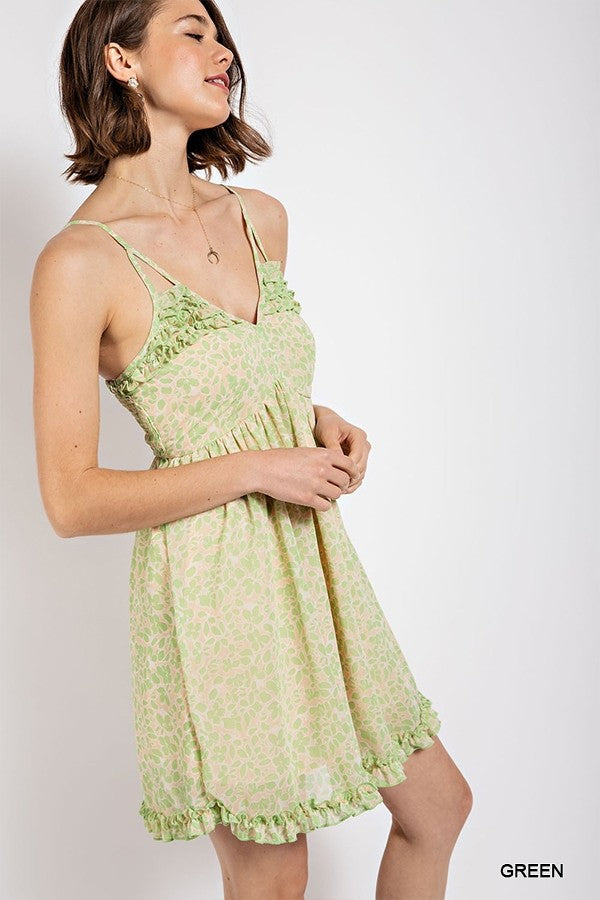 Floral print v-neck dress with skirt lining Smile Sparker