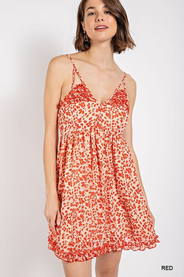 Floral print v-neck dress with skirt lining Smile Sparker