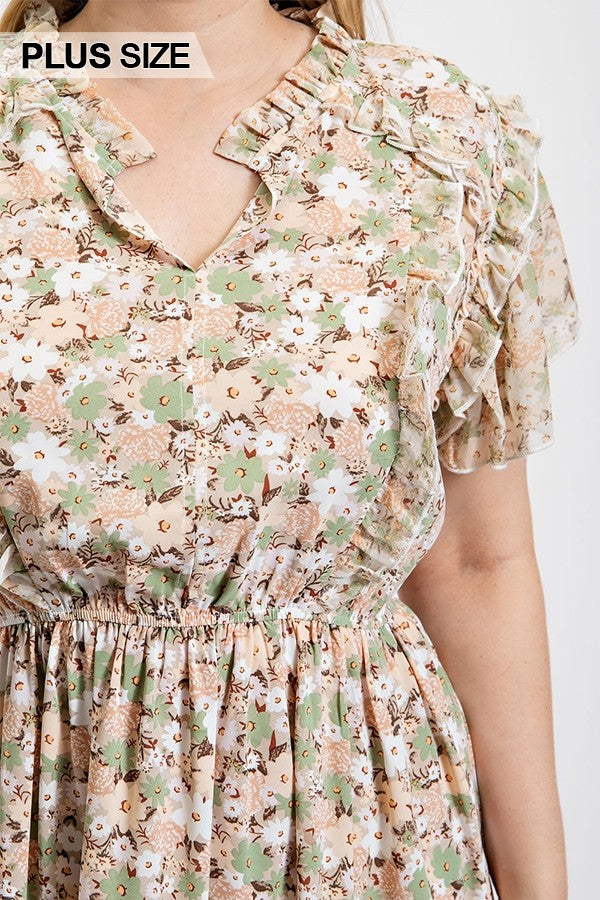 Floral Printed Ruffle Detail Dress With Elastic Waist Smile Sparker