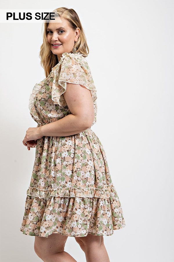 Floral Printed Ruffle Detail Dress With Elastic Waist Smile Sparker