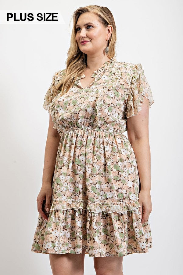 Floral Printed Ruffle Detail Dress With Elastic Waist Smile Sparker
