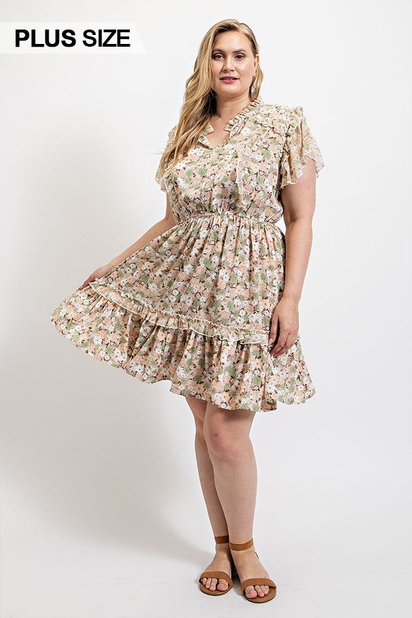 Floral Printed Ruffle Detail Dress With Elastic Waist Smile Sparker