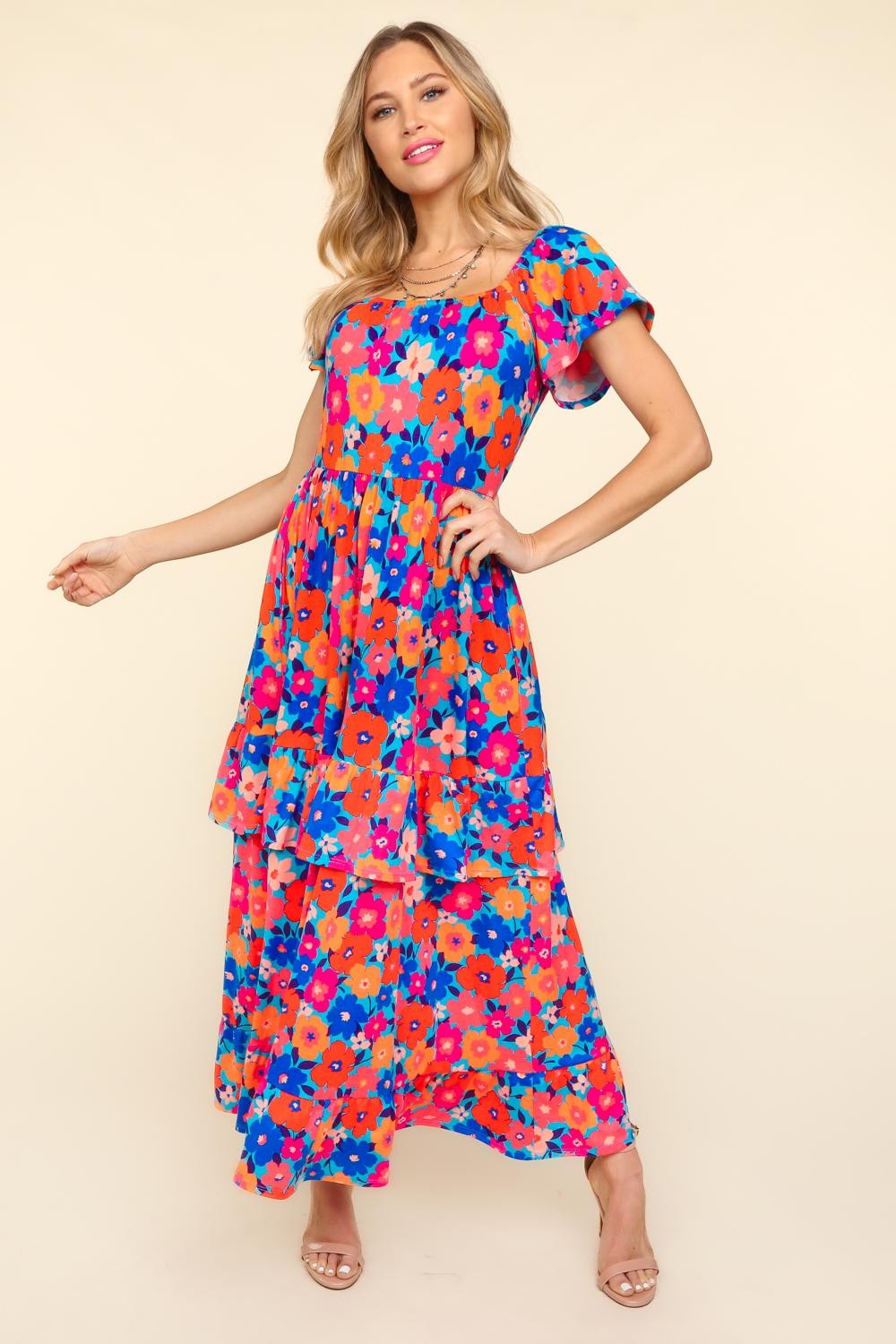 Haptics Floral Maxi Ruffled Dress with Side Pockets - DRESSES - Multi