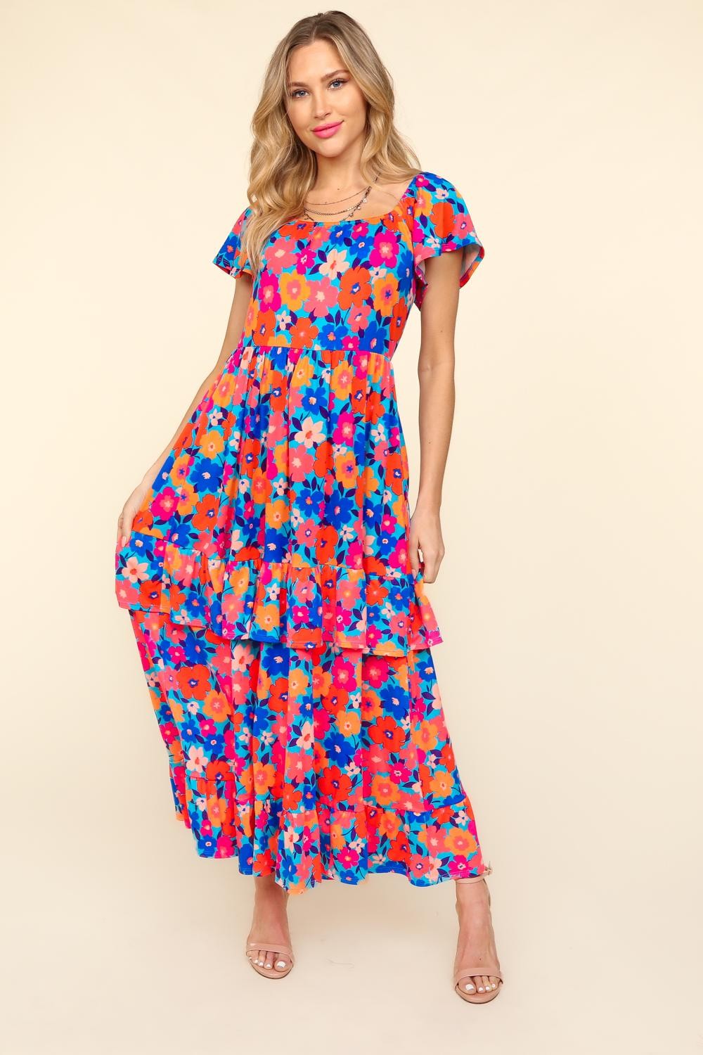 Haptics Floral Maxi Ruffled Dress with Side Pockets - DRESSES - Multi