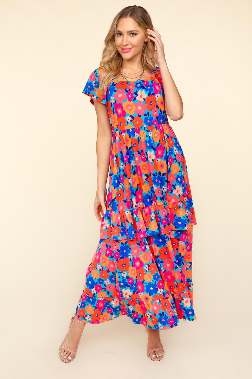 Haptics Floral Maxi Ruffled Dress with Side Pockets - DRESSES - Multi