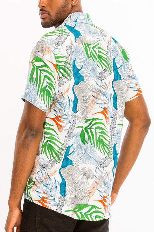 Hawaiian Print Button Down Shirt Smile Sparker