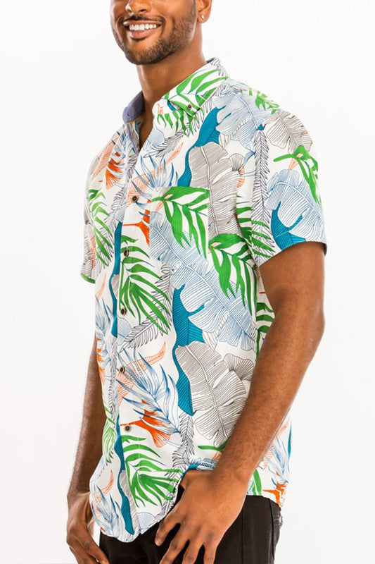 Hawaiian Print Button Down Shirt Smile Sparker