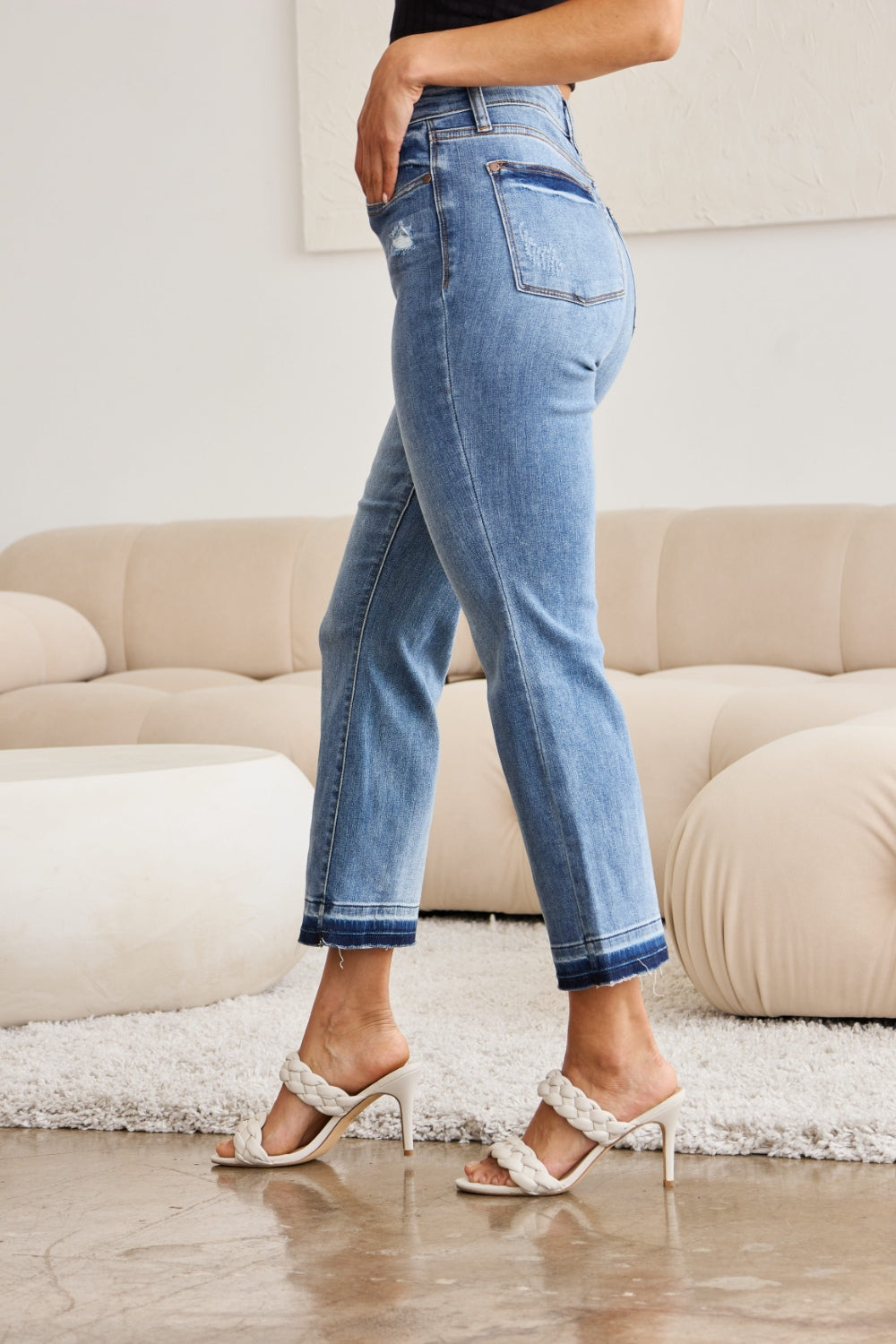 Judy Blue Full Size Release Hem Cropped Bootcut Jeans - JEANS - Medium Denim
