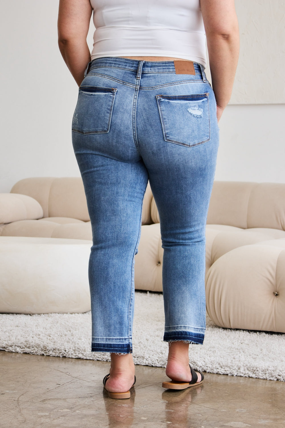 Judy Blue Full Size Release Hem Cropped Bootcut Jeans - JEANS - Medium Denim