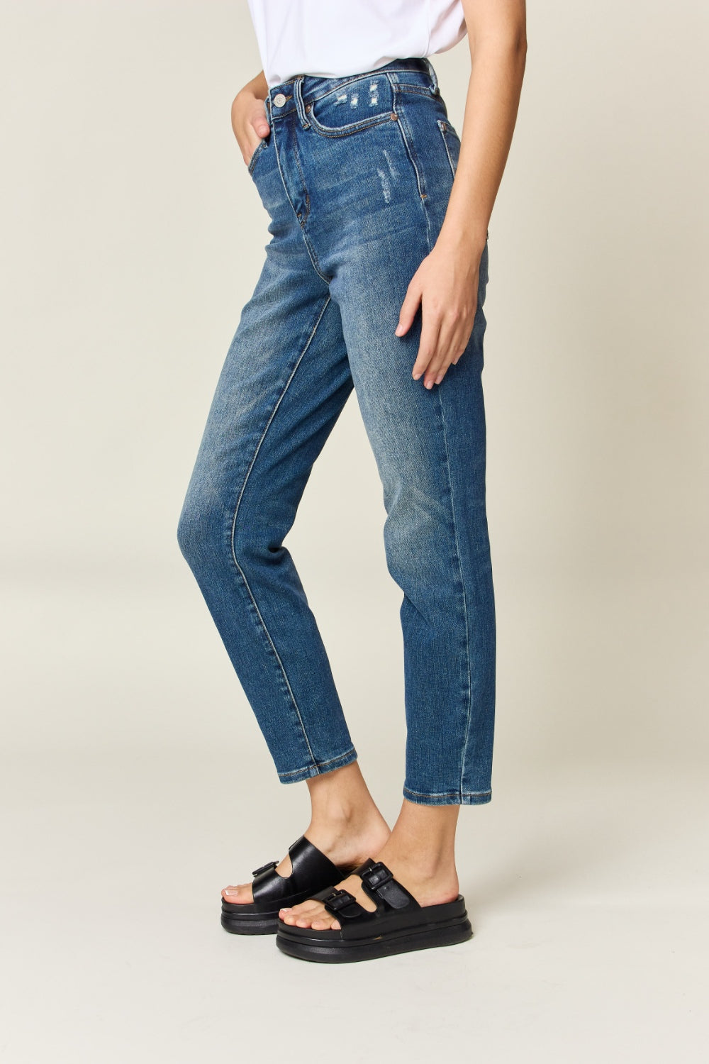 Judy Blue Full Size Tummy Control High Waist Slim Jeans - JEANS - Dark Blue