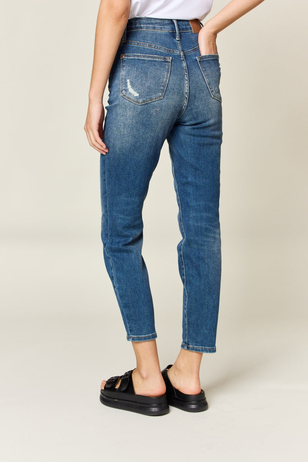 Judy Blue Full Size Tummy Control High Waist Slim Jeans - JEANS - Dark Blue
