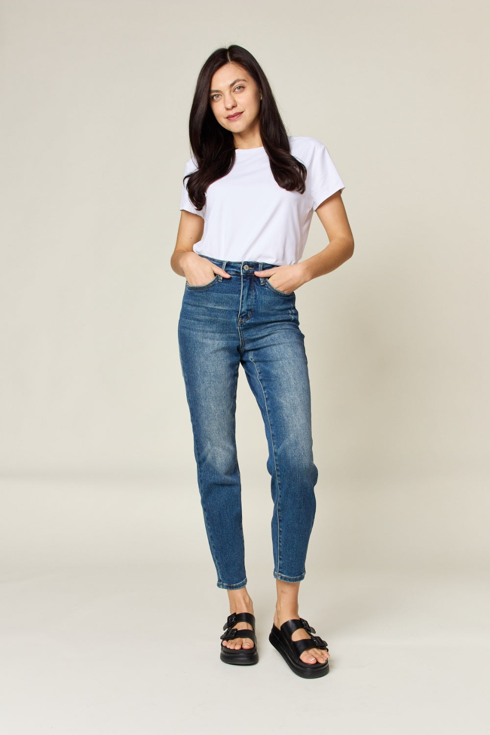 Judy Blue Full Size Tummy Control High Waist Slim Jeans - JEANS - Dark Blue