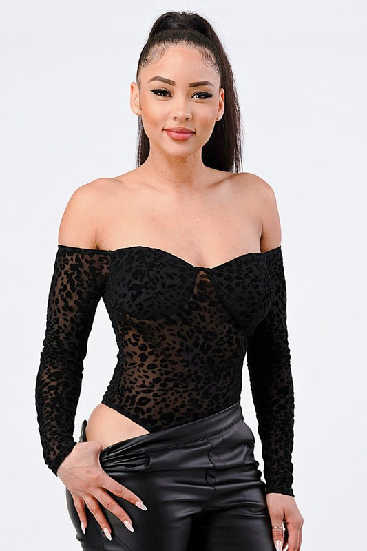 Leopard Print Off Shoulder Bodysuit Smile Sparker