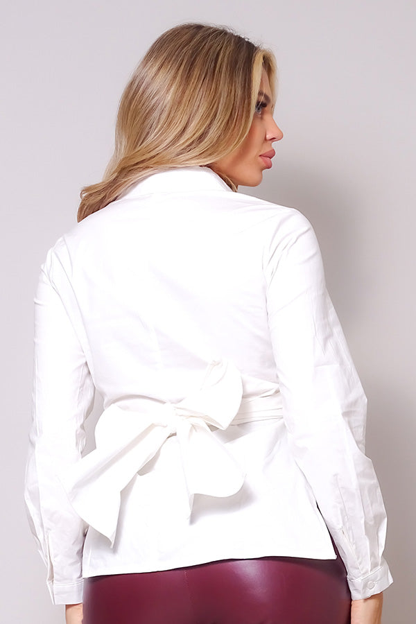 Long Sleeve Crossed Front Back Tie Button Down Cropped Shirt Smile Sparker