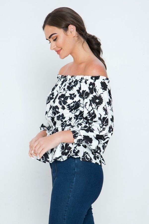 Long Sleeves Off Shoulder Neckline Printed Shirt Smile Sparker