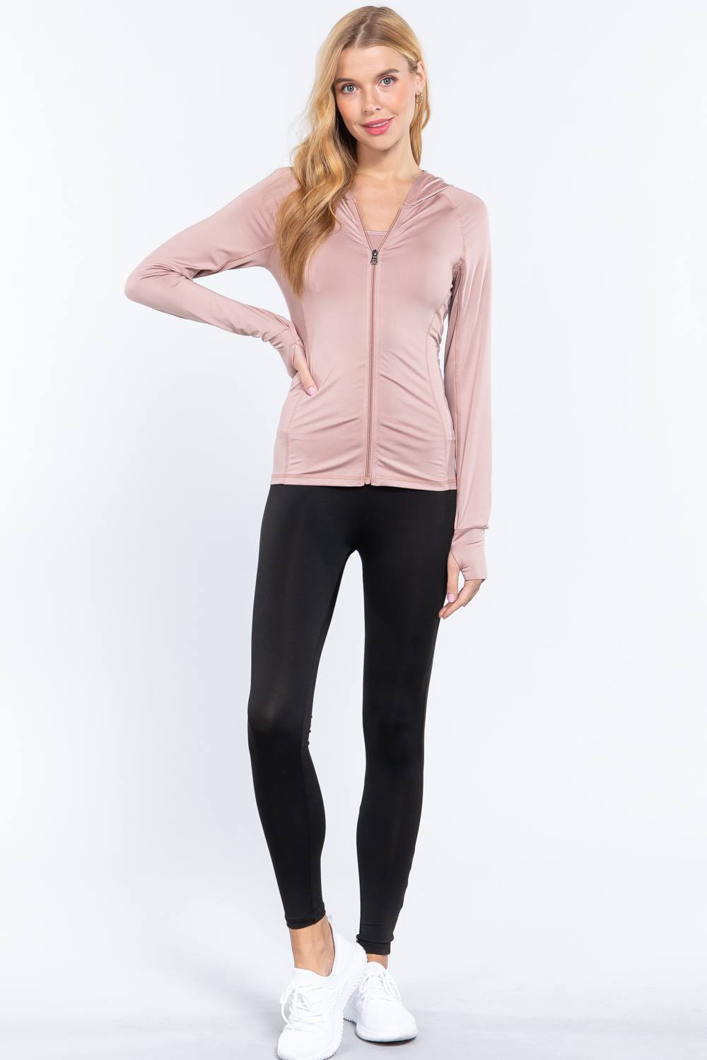 Long Slv Hoodie Workout Track Jacket - JACKETS & OUTWEAR - Pink