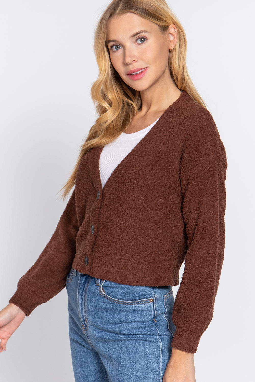 Long Slv V-neck Sweater Cardigan Smile Sparker